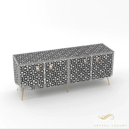 Antique Floral-Bone Inlay Rectangular-Cabinet | Luxury Handmade Cabinet