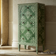 Hand-Painted Green Floral Pattern Tall Dresser | Luxury Handmade Tallboy