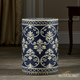 Navy Blue and Cream inlay Garden Stool with Damask Pattern | Luxury Handmade Stool