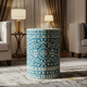 Blue Floral Patterned inlay Side Table | Luxury Handmade Stool