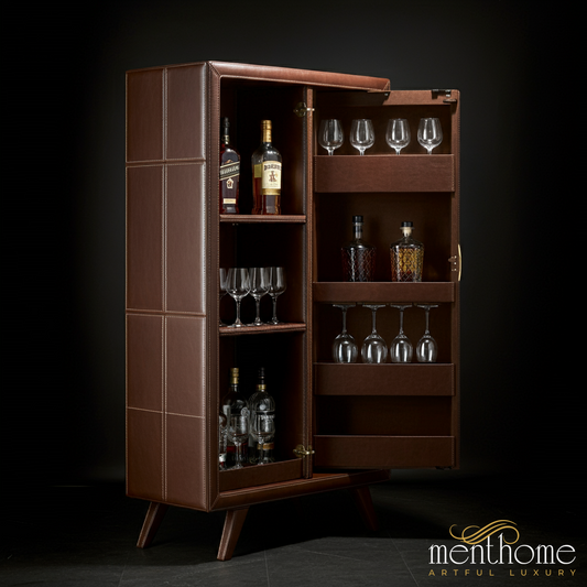 Executive Leather Bar Cabinet - Sleek and Refined Bar Storage Solution | Luxury Handmade Bar Cabinet