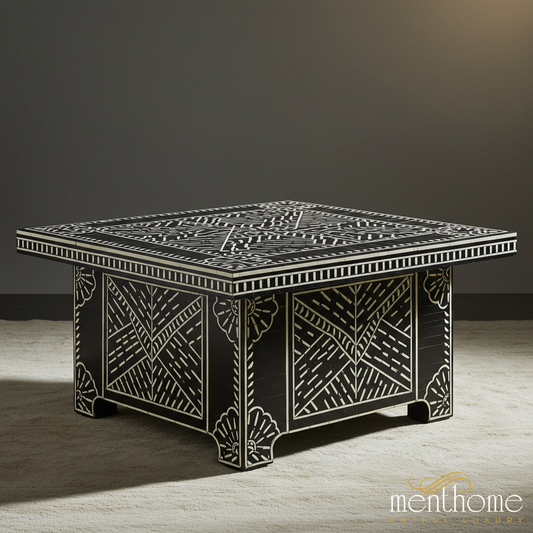 Black and White Geometric Patterned Coffee Table | Luxury Handmade Coffee Table
