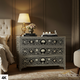 Handcrafted Black Floral Inlay Wooden Dresser | Luxury Handmade Chest of Drawer