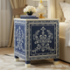 Blue and White Inlaid Floral Side Table | Luxury Handmade Bedside Table