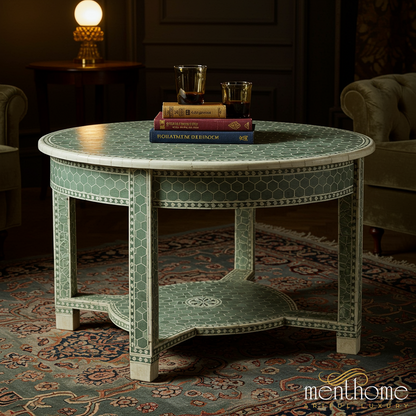 Vintage Green Mosaic Inlay Coffee Table | Luxury Handmade Coffee Table
