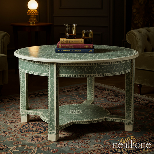 Vintage Green Mosaic Inlay Coffee Table | Luxury Handmade Coffee Table