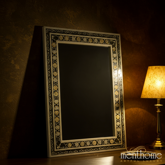 Ornate Vintage Decorative Mirror with Gold and Black Frame | Luxury Handmade Mirror