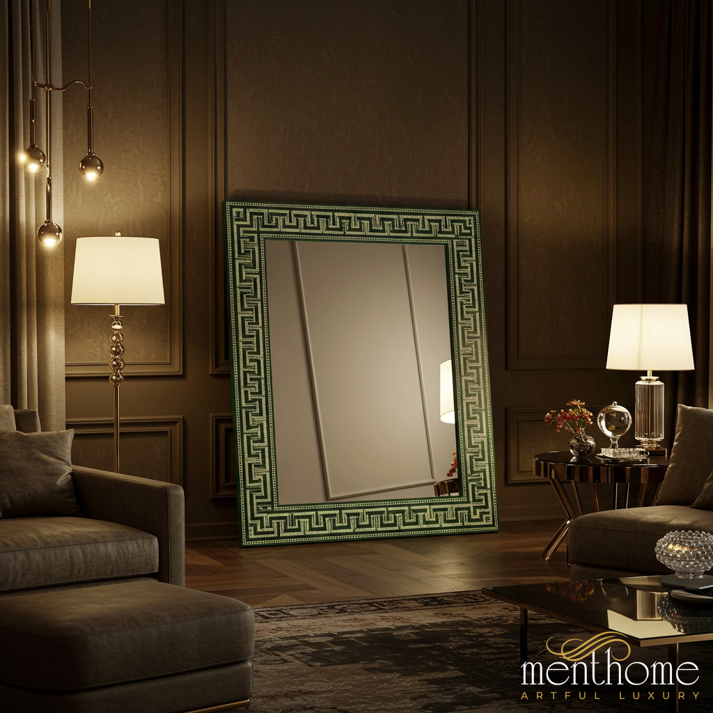 Elegant Greek Key Pattern Floor Mirror | Luxury Handmade Mirror