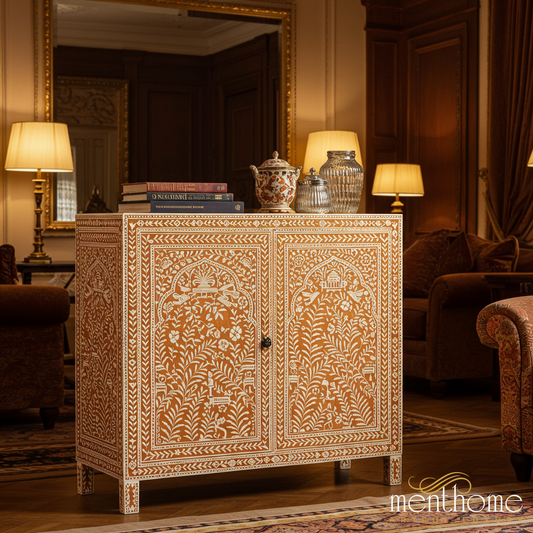 Hand-Painted Floral Pattern Wooden Cabinet | Luxury Handmade Cabinet