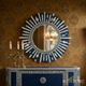 Blue and White Ornate Bone Inlay Sunburst Mirror | Luxury Handmade Mirror