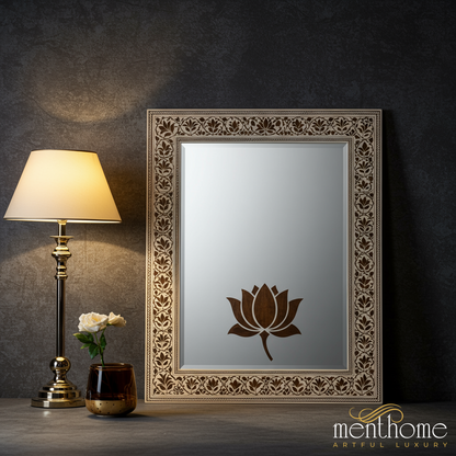 Decorative Floral Pattern Wall Mirror with Lotus Motif | Luxury Handmade Mirror