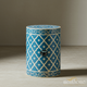 Blue Moroccan Patterned inlay Garden Stool | Luxury Handmade Stool