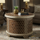 Round Wooden Coffee Table with Inlay Pattern | Luxury Handmade Coffee Table