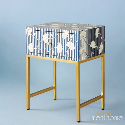 Flower Pattern Bedside Table with Metal Base | Luxury Handmade Bedside Table