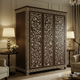 Ornate Floral Inlay Wooden Wardrobe | Luxury Handmade Wardrobe