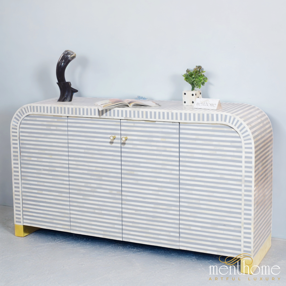 Grey Curved Waterfall 2 door Cabinet | Luxury Handmade Cabinet