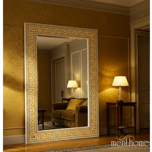 Elegant Decorative Floor Mirror with Greek Key Frame | Luxury Handmade Mirror
