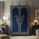 Elegant Blue Floral Inlay Wooden Wardrobe | Luxury Handmade Wardrobe