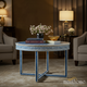 Blue and White Greek Key Pattern Round Coffee Table | Luxury Handmade Coffee Table