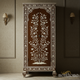 Elegant Floral Inlay Wooden Wardrobe | Luxury Handmade Cabinet