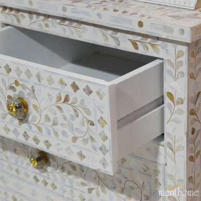 7-drawer Motehr of Pearl Floral Pattern White Dresser | Luxury Handmade Dresser
