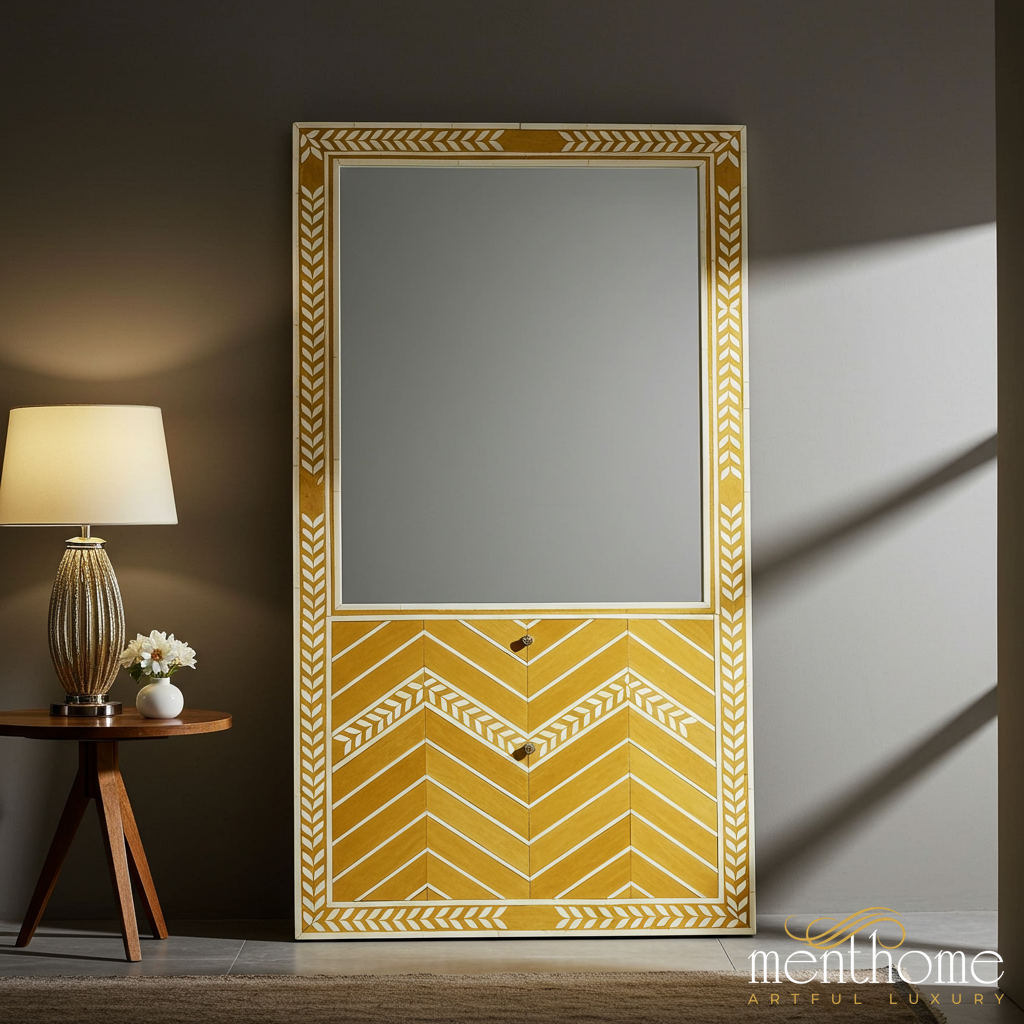 Decorative Floor Mirror with Storage Cabinet | Luxury Handmade Mirror