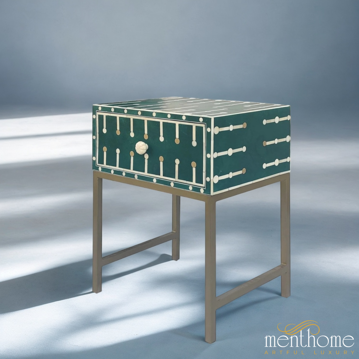 Antique Dotted Bedside Table Indian Handmade Bone Inlay | Luxury Handmade Bedside Table