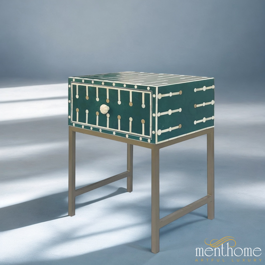 Antique Dotted Bedside Table Indian Handmade Bone Inlay | Luxury Handmade Bedside Table