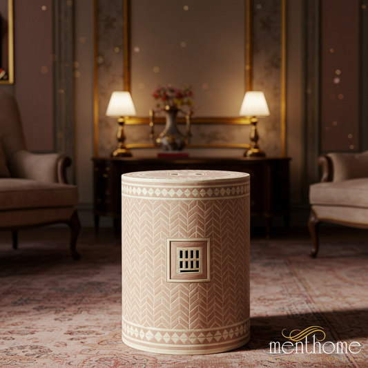 Elegant Decorative inlay Stool with Geometric Patterns | Luxury Handmade Stool