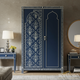 Elegant Blue Floral Patterned Armoire Cabinet | Luxury Handmade Wardrobe