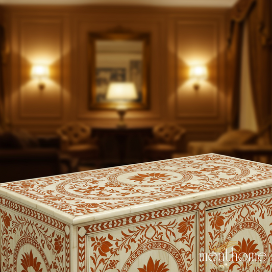 Handcrafted Wooden Storage Chest with Floral Inlay | Luxury Handmade Cabinet