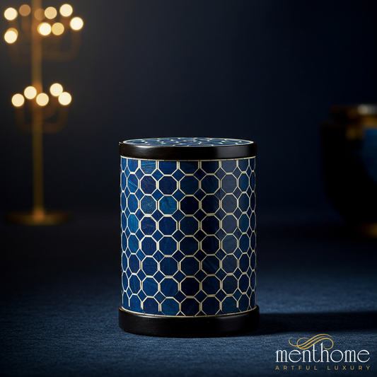 Decorative Blue Octagon Patterned Storage Jar | Luxury Handmade Stool