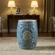 Hand-Painted Blue Floral inlay Garden Stool | Luxury Handmade Stool
