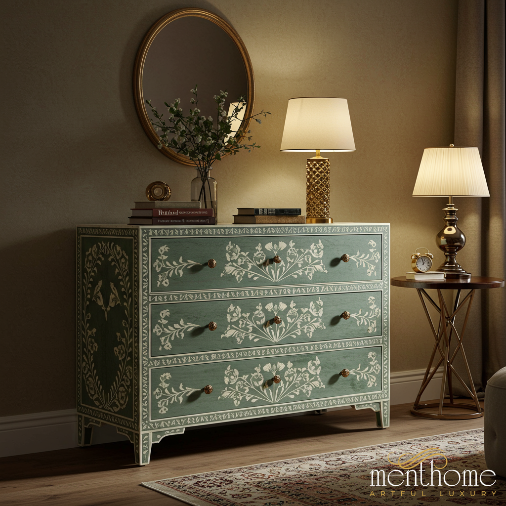 Vintage Floral Patterned Wooden Chest of Drawers | Luxury Handmade Dresser