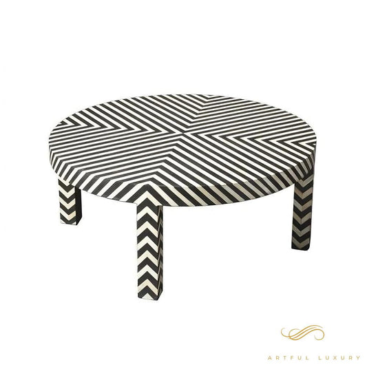 Zebra Coffee Table Bone Inlay Stripe Design | Luxury Handmade Coffee Table