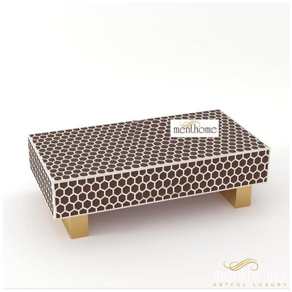 Bone Inlay Rectangular Coffee Table- Honey Comb | Luxury Handmade Coffee Table