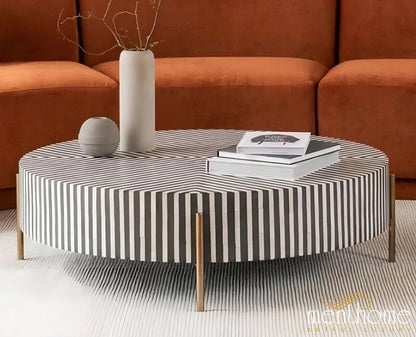 Bone Inlay Stripes Pattern Coffee Table | Luxury Handmade Coffee Table