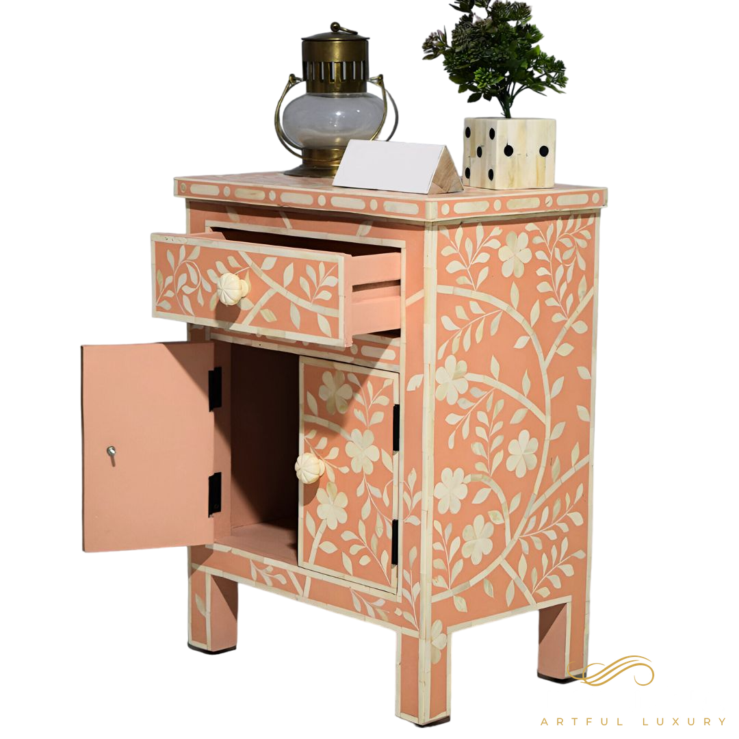 Pink Bedside Table with Drawers | Luxury Handmade Bedside Table