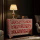 Handcrafted Red Floral Inlay Wooden Chest of Drawers | Luxury Handmade Dresser
