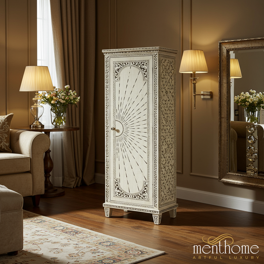 Vintage White Handcrafted Wooden Storage Cabinet | Luxury Handmade Tallboy