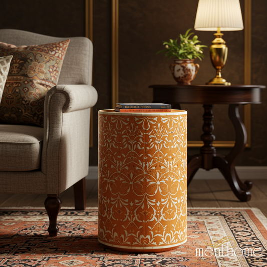 Elegant Floral Patterned inlay Side Table | Luxury Handmade Side Table