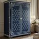 Elegant Blue Hand-Painted Wood Wardrobe | Luxury Handmade Wardrobe