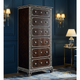Vintage Dark Wood Chest of Drawers with Intricate White Inlay | Luxury Handmade Tallboy