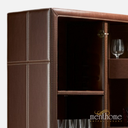 Executive Leather Bar Cabinet - Sleek and Refined Bar Storage Solution | Luxury Handmade Bar Cabinet