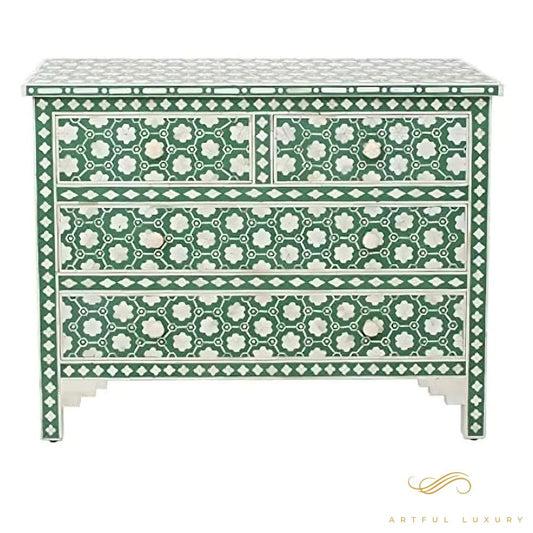 Indigo Blue Floral Design dressers Storage Unit | Luxury Handmade Dresser