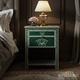 Green Lotus Hand-Painted Wooden Nightstand | Luxury Handmade Bedside Table