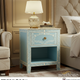 Decorative Blue Wooden Nightstand with Drawer | Luxury Handmade Bedside Table