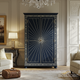 Elegant Navy Blue and Gold Inlaid Armoire | Luxury Handmade Wardrobe
