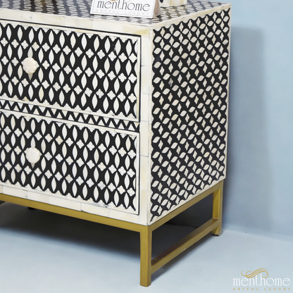 Eye Pattern 2 drawer Bedside Table Black Bone Inlay | Luxury Handmade Bedside Table