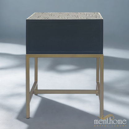 Cube Bedside Table with Iron Bas | Luxury Handmade Bedside Table